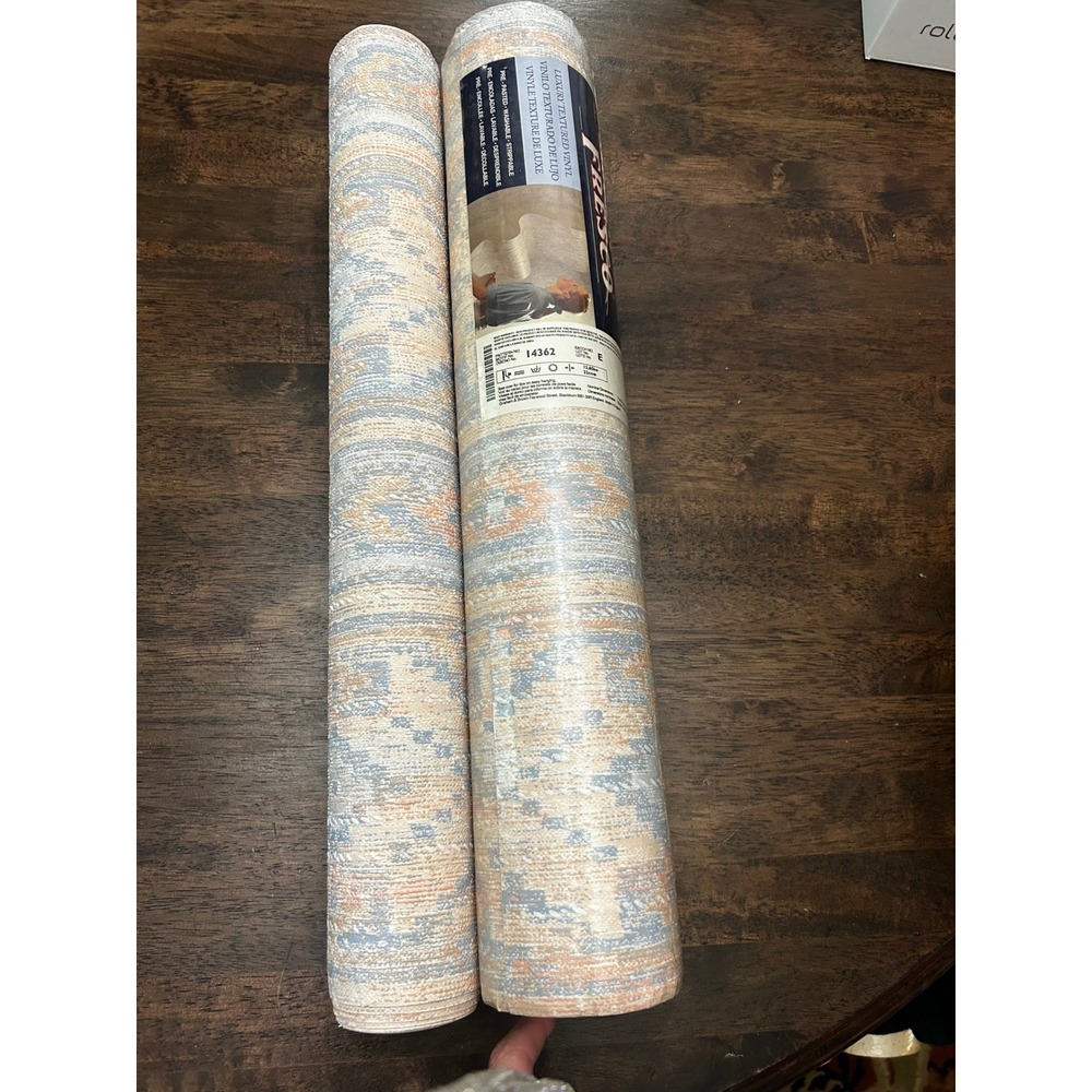 Graham & Brown Super Fresco Textured Vinyl Wallpaper Blue Peach Geometric